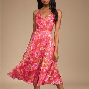 NWT Lulu’s All About Love Red Floral Midi Dress